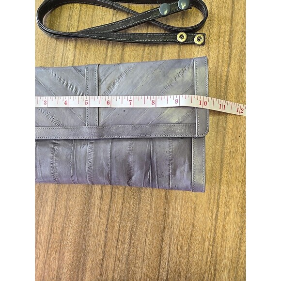 Vintage Eel Skin Gray Handbag Clutch‎ Crossbody w Detachable Strap Gray - Picture 7 of 12